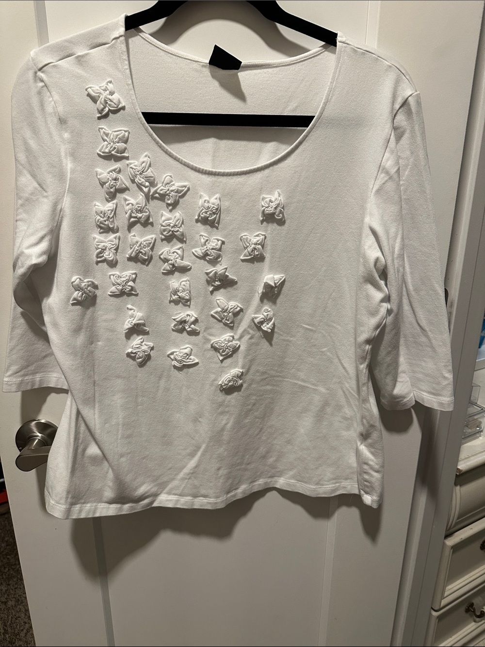 Tribal Long Sleeve Top with Sparkly Floral Appliqués